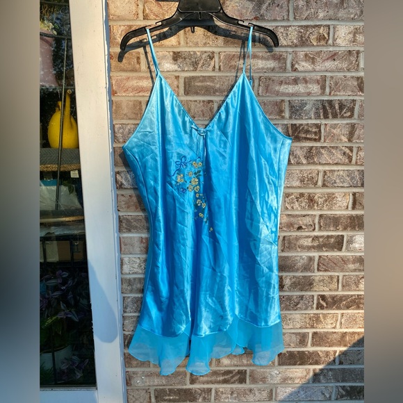 Y2K Electric Blue & Yellow Embroidered Coquette Fairycore 3X Slip Nightgown - Picture 6 of 15